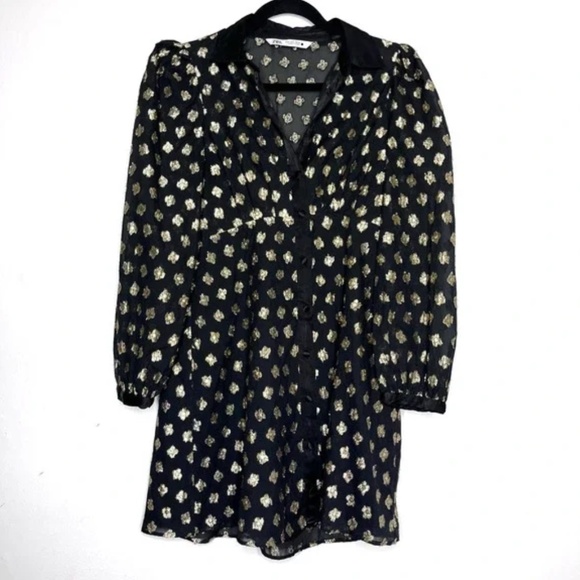 Zara gold metallic shirt dress in brocade - Picture 2 of 9